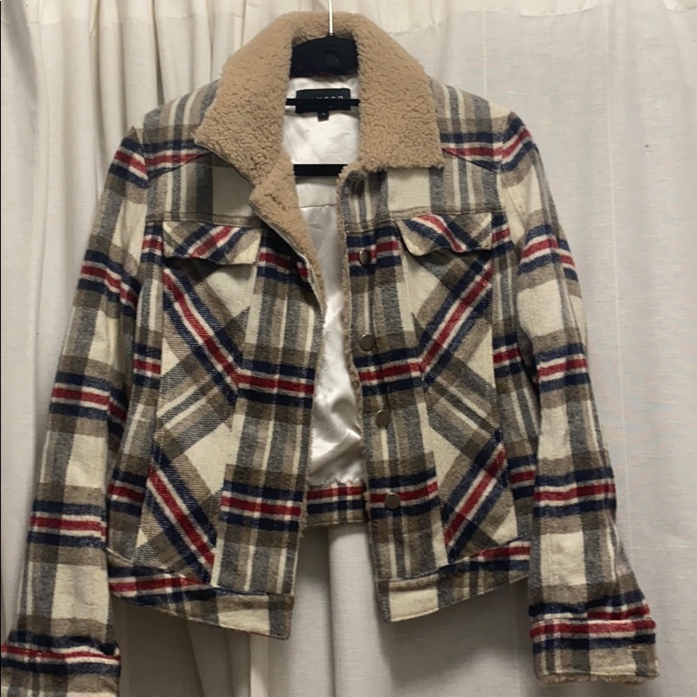 Laveer plaid flannel jacket with teddy details